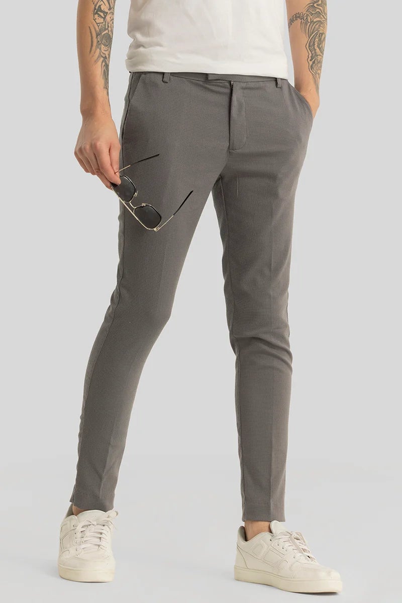 SNITCH Yann Grey Plain Slim Fit Trousers - Image 5